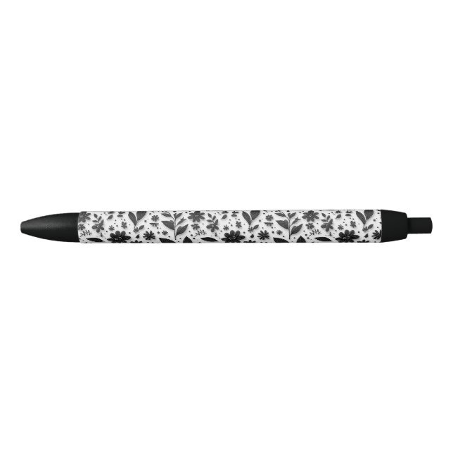 Monochrome Floral Pattern With Leaves And Flowers Pen (Front)