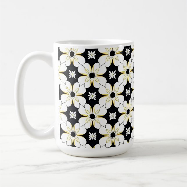 Monochrome Floral Pattern With Subtle Yellow Detai Coffee Mug (Left)