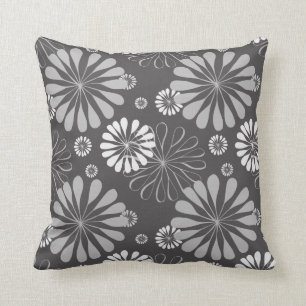 Monochrome Floral Patterned Square Pillow