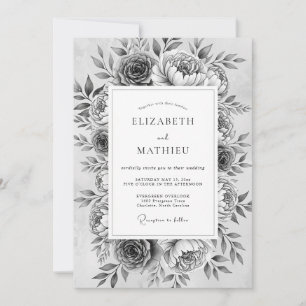 Monochrome Floral Romance Wedding Invitation