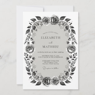 Monochrome Floral Romantic Wedding Invitation