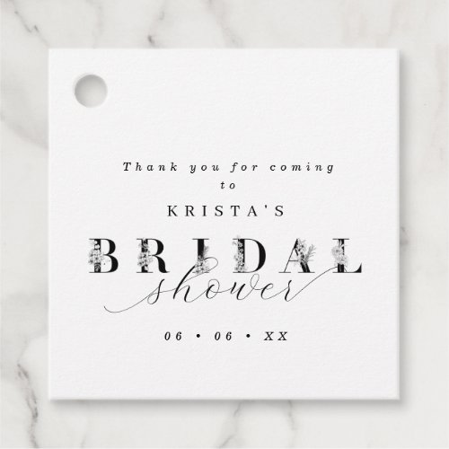Monochrome Floral Typography Bridal Shower Favor Tags