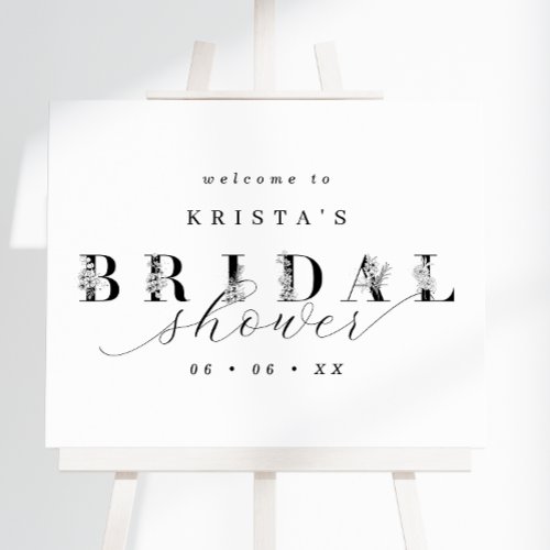 Monochrome Floral Typography Bridal Shower Welcome Foam Board
