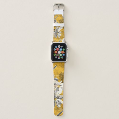 Monochrome Floral Watercolor Poppies Pattern Apple Watch Band