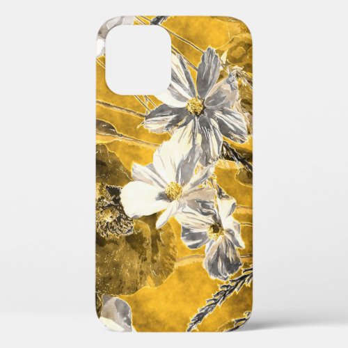 Monochrome Floral Watercolor Poppies Pattern iPhone 12 Case