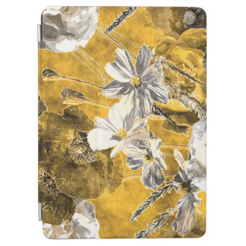 Monochrome Floral Watercolor Poppies Pattern iPad Air Cover
