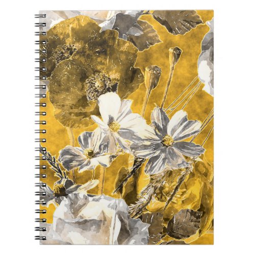 Monochrome Floral Watercolor Poppies Pattern Notebook