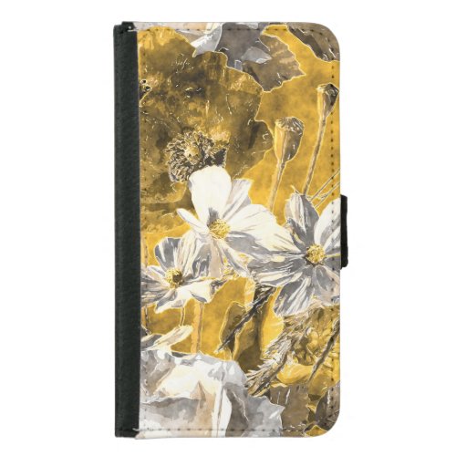 Monochrome Floral Watercolor Poppies Pattern Samsung Galaxy S5 Wallet Case