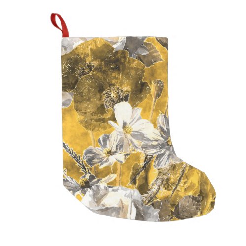 Monochrome Floral Watercolor Poppies Pattern Small Christmas Stocking