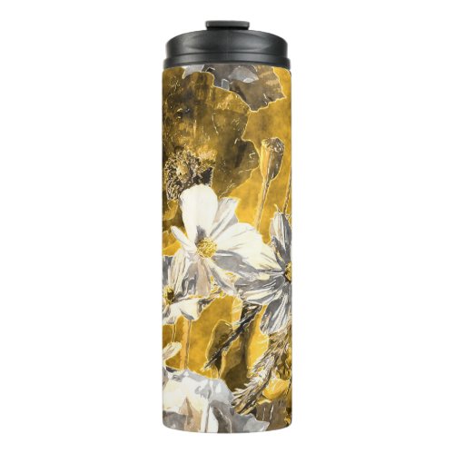 Monochrome Floral Watercolor Poppies Pattern Thermal Tumbler