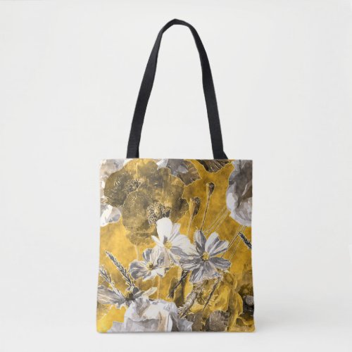 Monochrome Floral Watercolor Poppies Pattern Tote Bag
