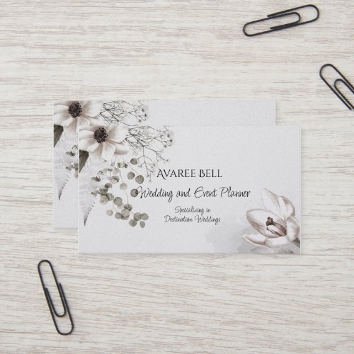 Monochrome Floral  Wedding and Event Planner  Business Card