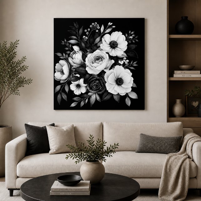 Monochrome Florals Faux Canvas Print (Creator Uploaded)