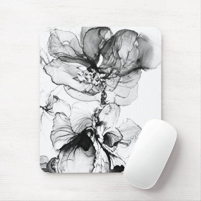 Monochrome flower mouse pad (With Mouse)
