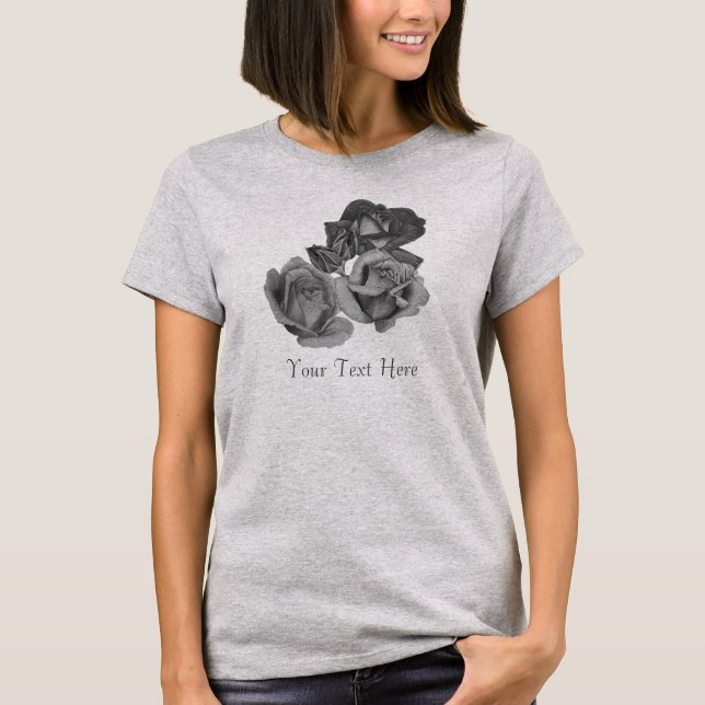 monochrome flowers in black and white roses T-Shirt (Front)