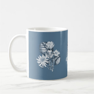 Monochrome flowers in blue coffee mug