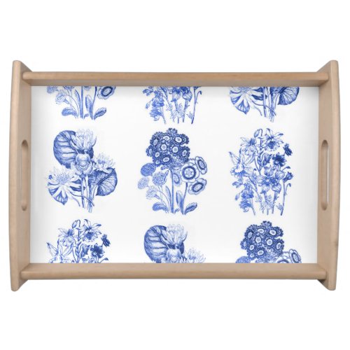 Monochrome flowers in Delft blue Serving Tray