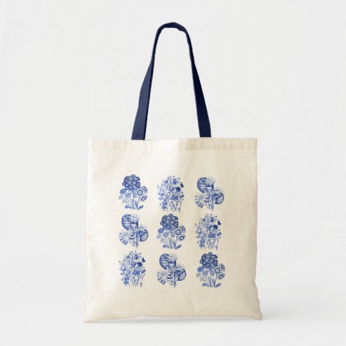 Monochrome flowers in Delft blue Tote Bag