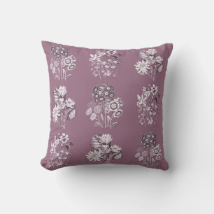 Monochrome flowers in mauve throw pillow