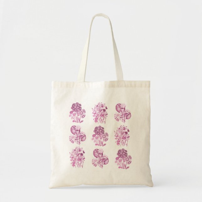 Monochrome flowers in pink tote bag (Front)