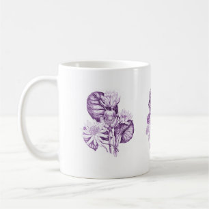 Monochrome flowers in purple coffee mug
