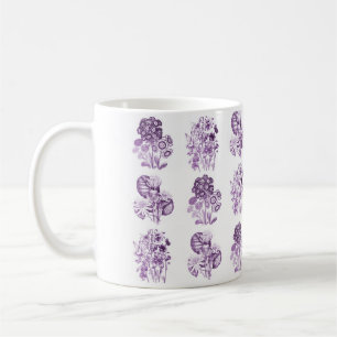 Monochrome flowers in purple coffee mug