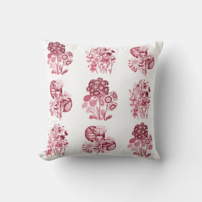 Monochrome flowers in red throw pillow (Front)