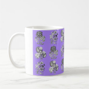 Monochrome flowers on lilac background coffee mug