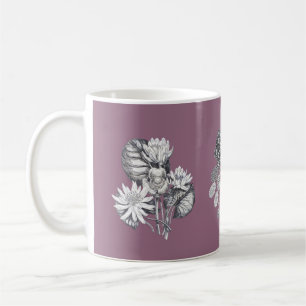 Monochrome flowers on mauve background coffee mug
