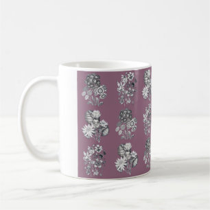 Monochrome flowers on mauve background coffee mug