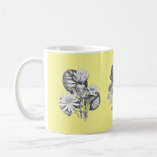 Monochrome flowers on yellow background coffee mug