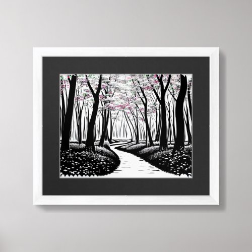 Monochrome Forest with Purple Leaves Everywhere Framed Art