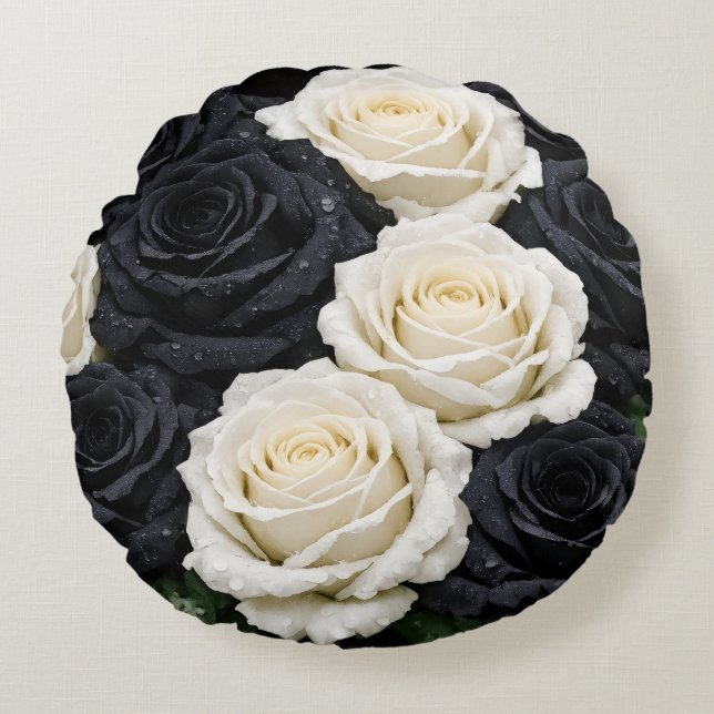 Monochrome Garden Round Pillow (Front)