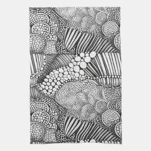 Monochrome Geometric Abstract Line Art Pattern Kitchen Towel