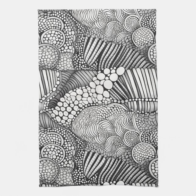 Monochrome Geometric Abstract Line Art Pattern Kitchen Towel (Vertical)