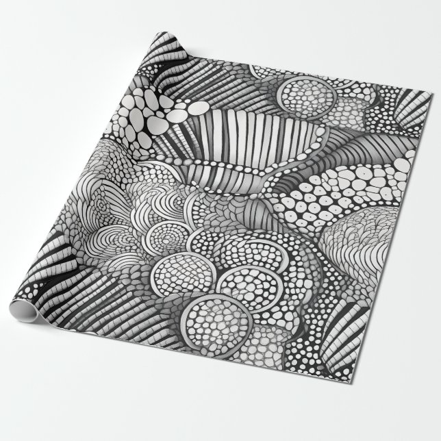 Monochrome Geometric Abstract Line Art Pattern Wrapping Paper (Unrolled)