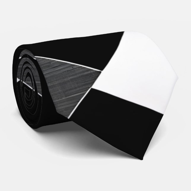 Monochrome Geometric Grid Black White Grey  Neck Tie (Rolled)
