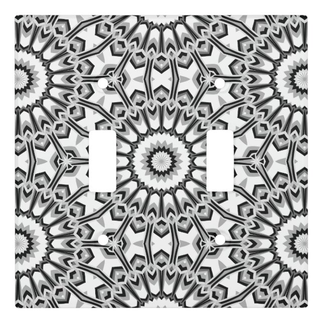 Monochrome Geometric Mandala Bloom Light Switch Cover (Front)