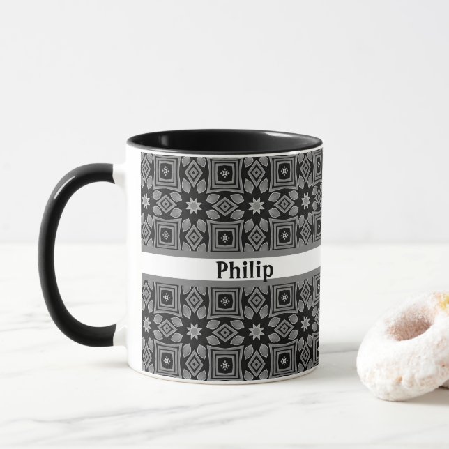 Monochrome Geometric pattern Mug (With Donut)