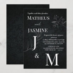 Monochrome German Und Script Wedding  Invitation