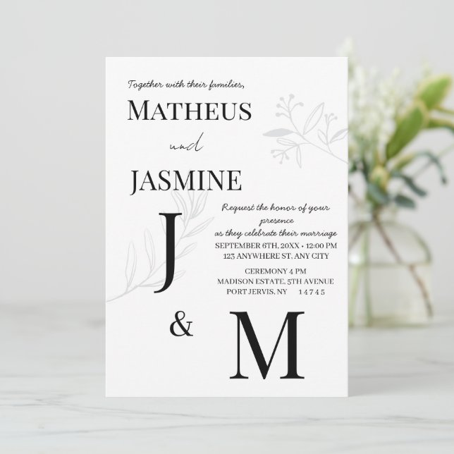 Monochrome German Und Script Wedding  Invitation (Standing Front)