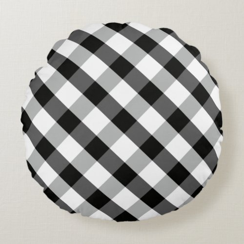 Monochrome Gingham Round Pillow