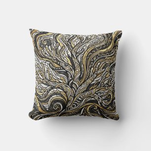 Monochrome Gold Coral Reef Throw Pillow