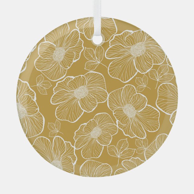 Monochrome Gold Floral: Abstract Seamless Glass Ornament (Front)