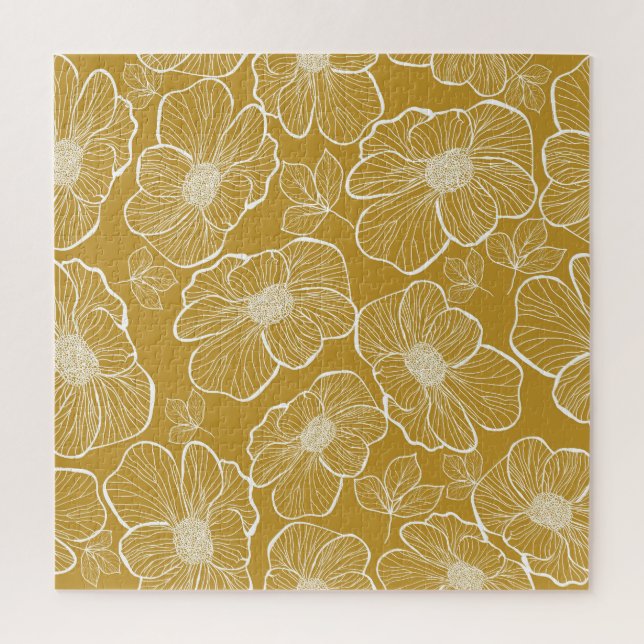Monochrome Gold Floral: Abstract Seamless Jigsaw Puzzle (Vertical)