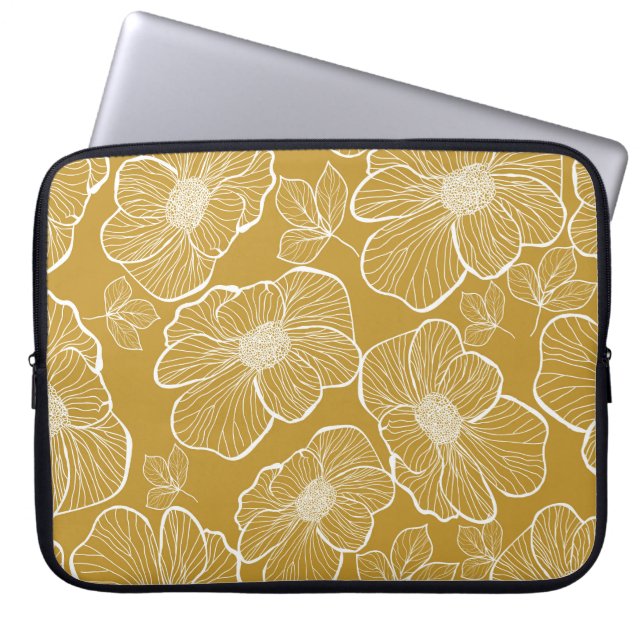 Monochrome Gold Floral: Abstract Seamless Laptop Sleeve (Front)