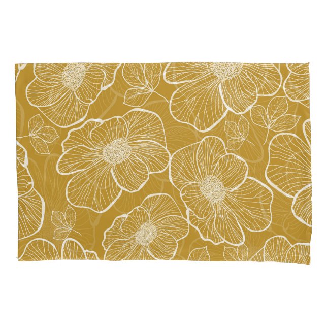 Monochrome Gold Floral: Abstract Seamless Pillow Case (Front)