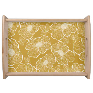 Monochrome Gold Floral: Abstract Seamless Serving Tray