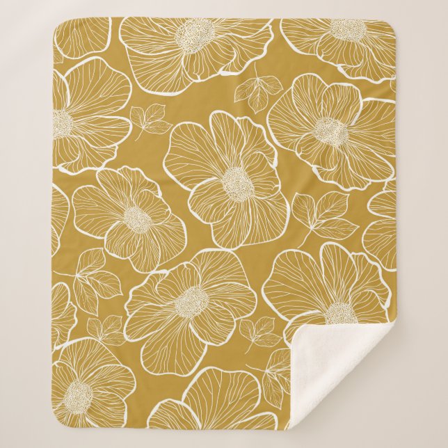 Monochrome Gold Floral: Abstract Seamless Sherpa Blanket (Front)