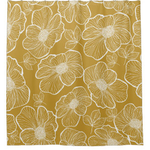 Monochrome Gold Floral: Abstract Seamless Shower Curtain